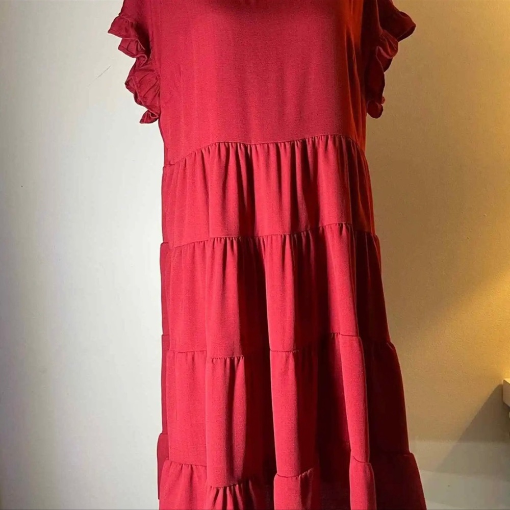 Miholl Burgundy Color A -Line Ruffle Dress Size Small - Picture 2 of 12